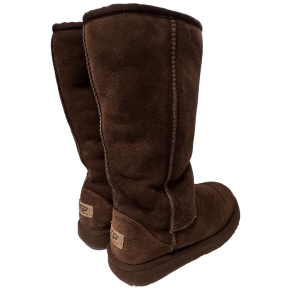 UGG Classic Tall Boot Youth 4 Dark Brown Suede Sheepskin Shearling Lined PullOn - Picture 12 of 16